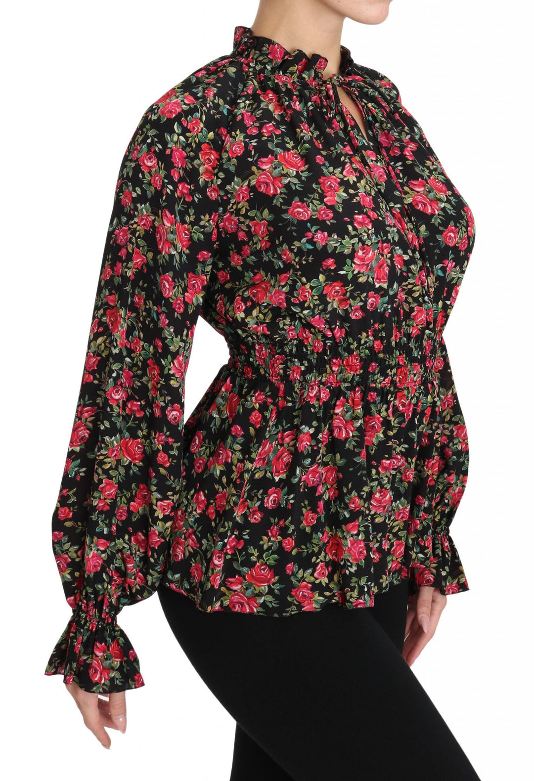 Dolce &amp; Gabbana Blouses - Women’s Black Rose Print Floral Shirt Top Blouse