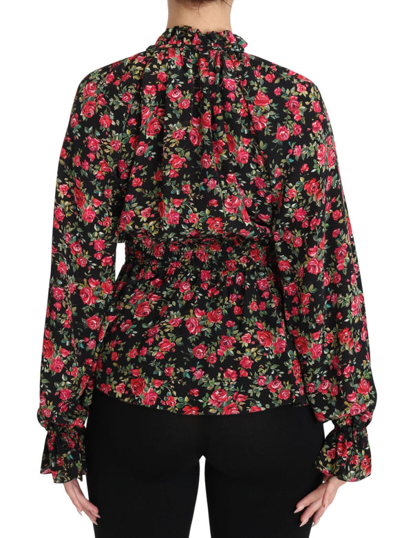 Dolce & Gabbana Blouses - Women’s Black Rose Print Floral Shirt Top Blouse