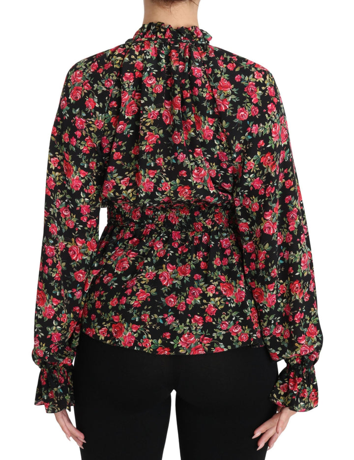 Dolce &amp; Gabbana Blouses - Women’s Black Rose Print Floral Shirt Top Blouse