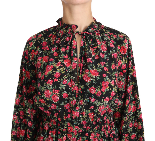 Dolce & Gabbana Blouses - Women’s Black Rose Print Floral Shirt Top Blouse