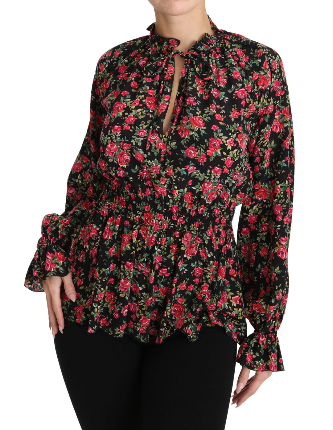 Dolce &amp; Gabbana Blouses - Women’s Black Rose Print Floral Shirt Top Blouse
