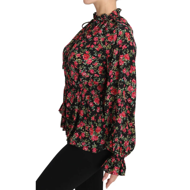 Dolce & Gabbana Black Rose Print Floral Shirt Top Blouse