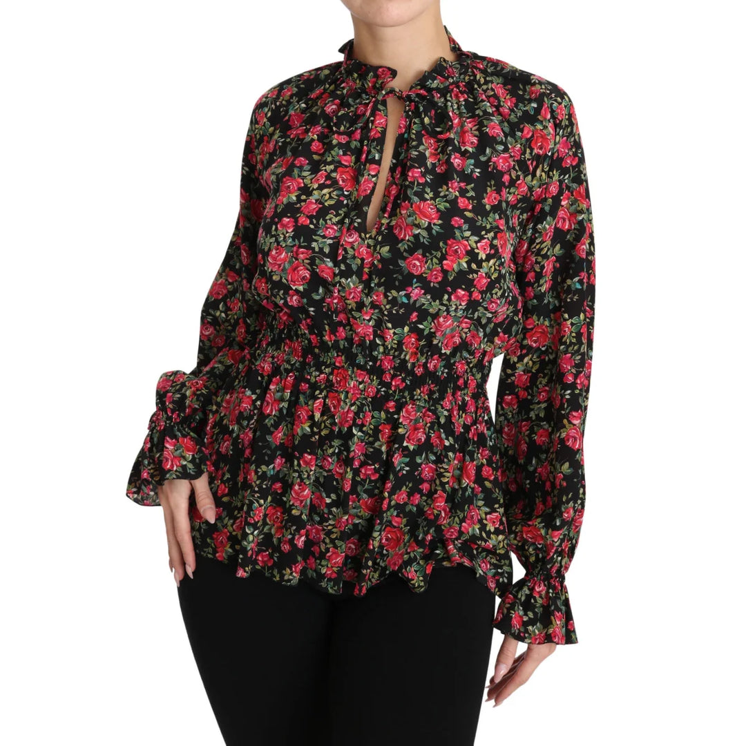 Dolce & Gabbana Black Rose Print Floral Shirt Top Blouse