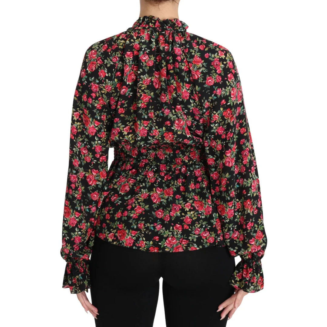 Dolce & Gabbana Black Rose Print Floral Shirt Top Blouse