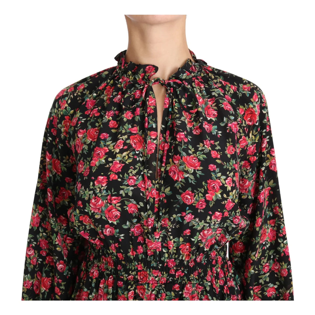 Dolce & Gabbana Black Rose Print Floral Shirt Top Blouse