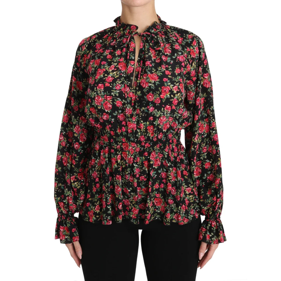 Dolce & Gabbana Black Rose Print Floral Shirt Top Blouse