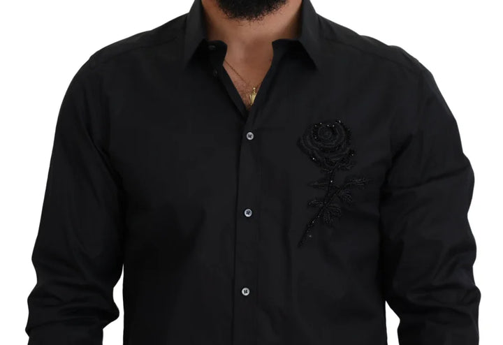 Dolce &amp; Gabbana Black Roses Slim Fit Cotton Shirt