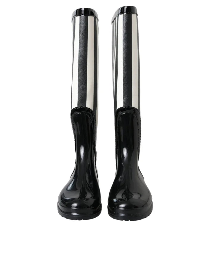 Dolce &amp; Gabbana Black Rubber Knee High Flat Boots Shoes