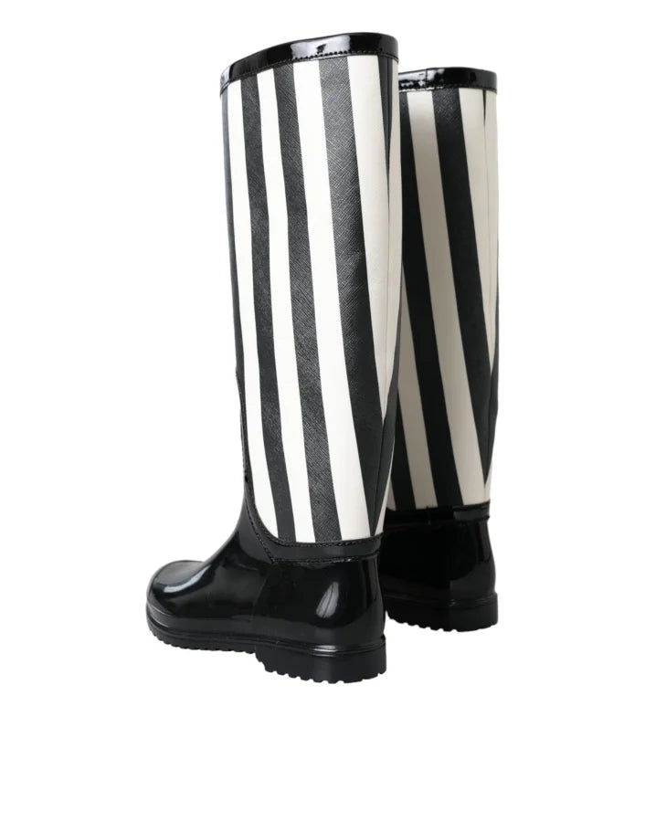 Dolce &amp; Gabbana Black Rubber Knee High Flat Boots Shoes