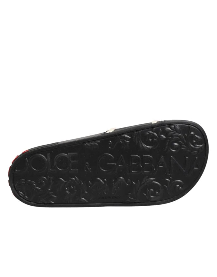 Dolce &amp; Gabbana Black Rubber Slides Sandals Beachwear Shoes