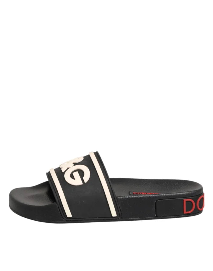 Dolce &amp; Gabbana Black Rubber Slides Sandals Beachwear Shoes