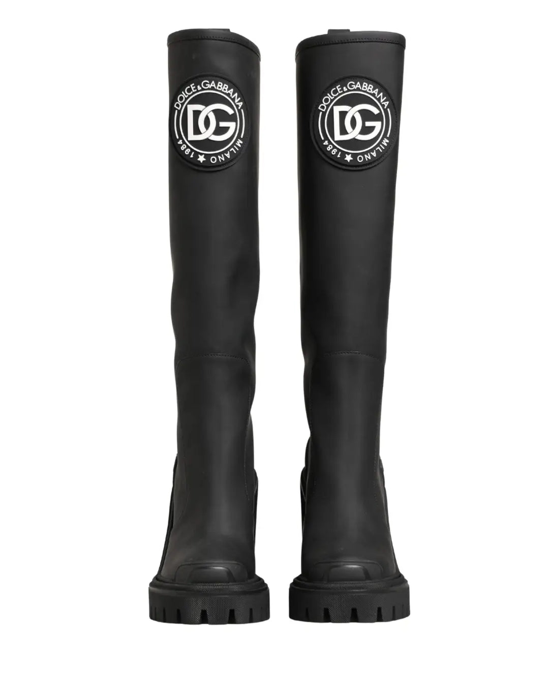 Dolce &amp; Gabbana Black Rubberised Leather High Boots Shoes