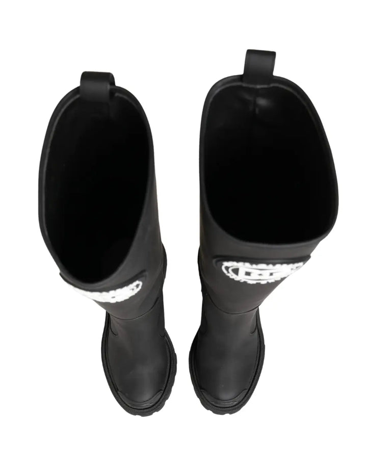 Dolce &amp; Gabbana Black Rubberised Leather High Boots Shoes