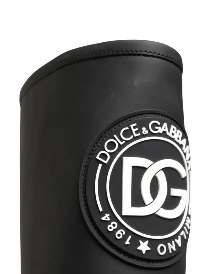 Dolce &amp; Gabbana Black Rubberised Leather High Boots Shoes