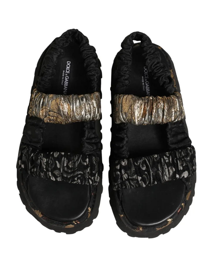 Dolce &amp; Gabbana Black Ruching Detail Flats Men Sandals Shoes