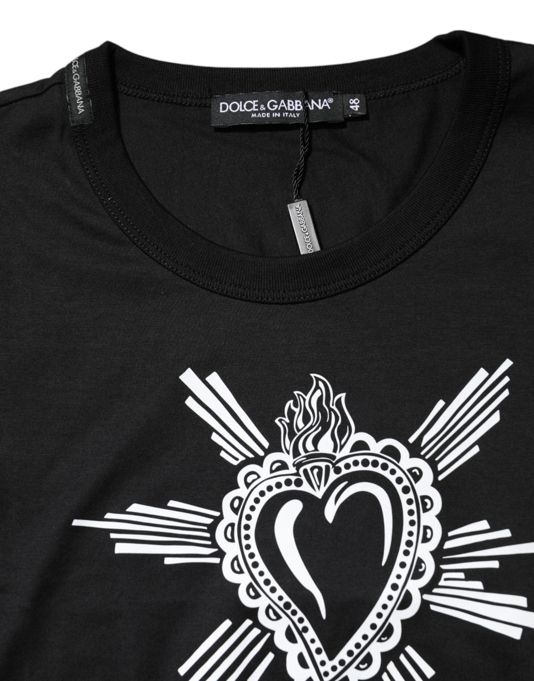 Dolce &amp; Gabbana Black Sacred Heart Cotton Crew Neck T-shirt