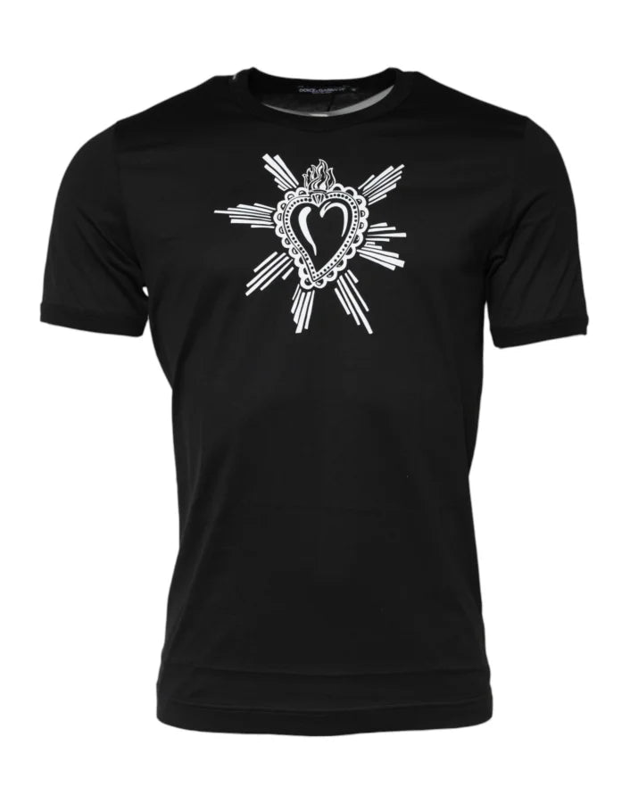 Dolce &amp; Gabbana Black Sacred Heart Cotton Crew Neck T-shirt