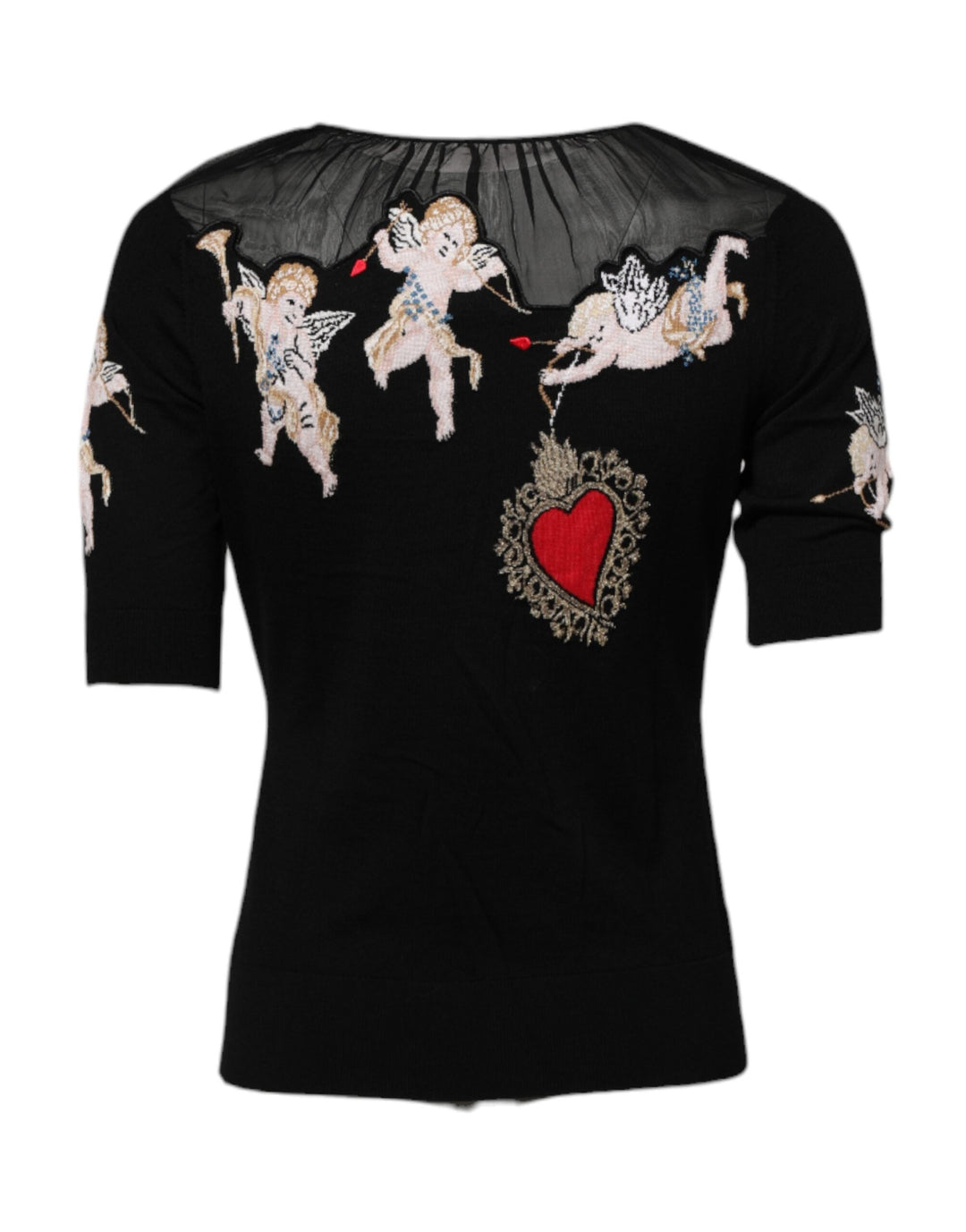 Dolce &amp; Gabbana Blouses - Women’s Black Sacred Heart Embroidered Crewneck Top