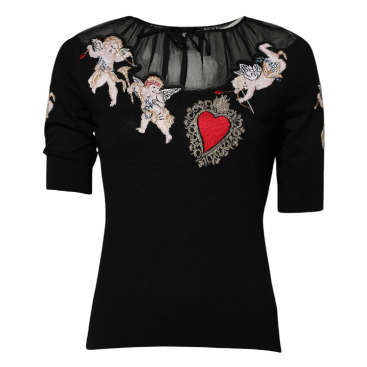 Dolce &amp; Gabbana Blouses - Women’s Black Sacred Heart Embroidered Crewneck Top