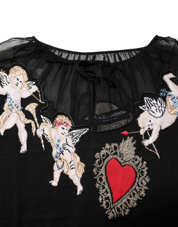 Dolce &amp; Gabbana Blouses - Women’s Black Sacred Heart Embroidered Crewneck Top