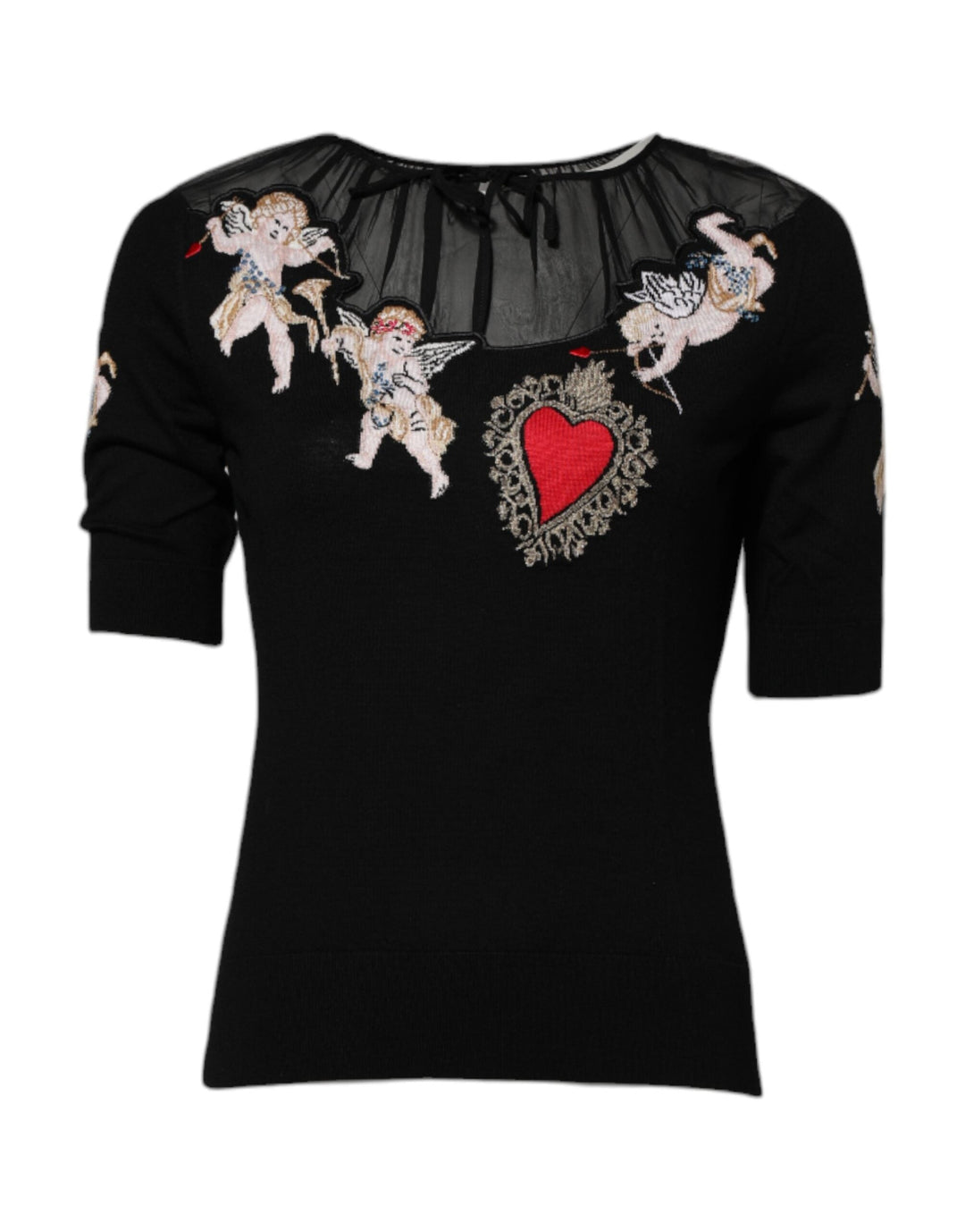 Dolce &amp; Gabbana Blouses - Women’s Black Sacred Heart Embroidered Crewneck Top