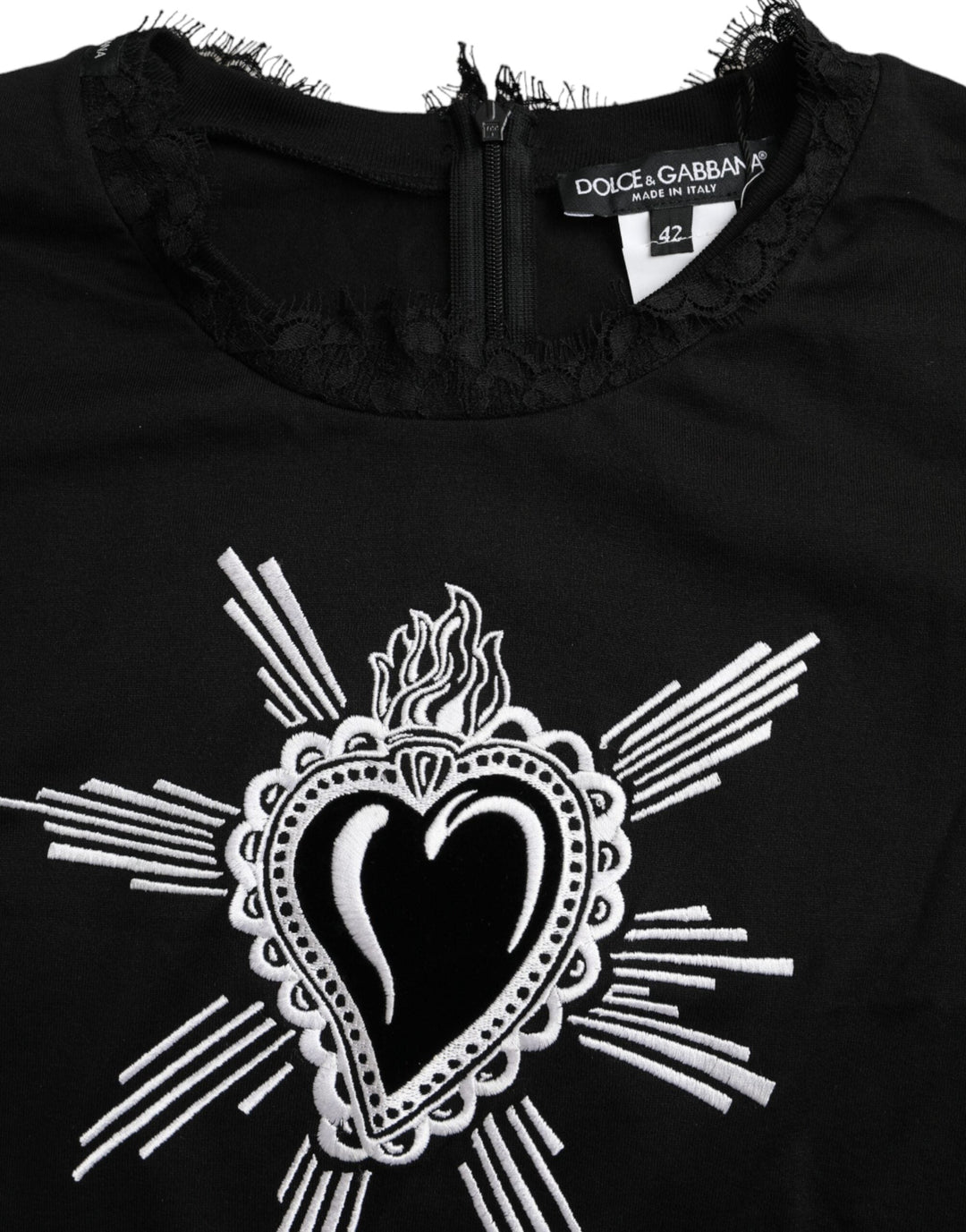 Dolce &amp; Gabbana - Black Sacred Heart Print Cotton Lace T-shirt