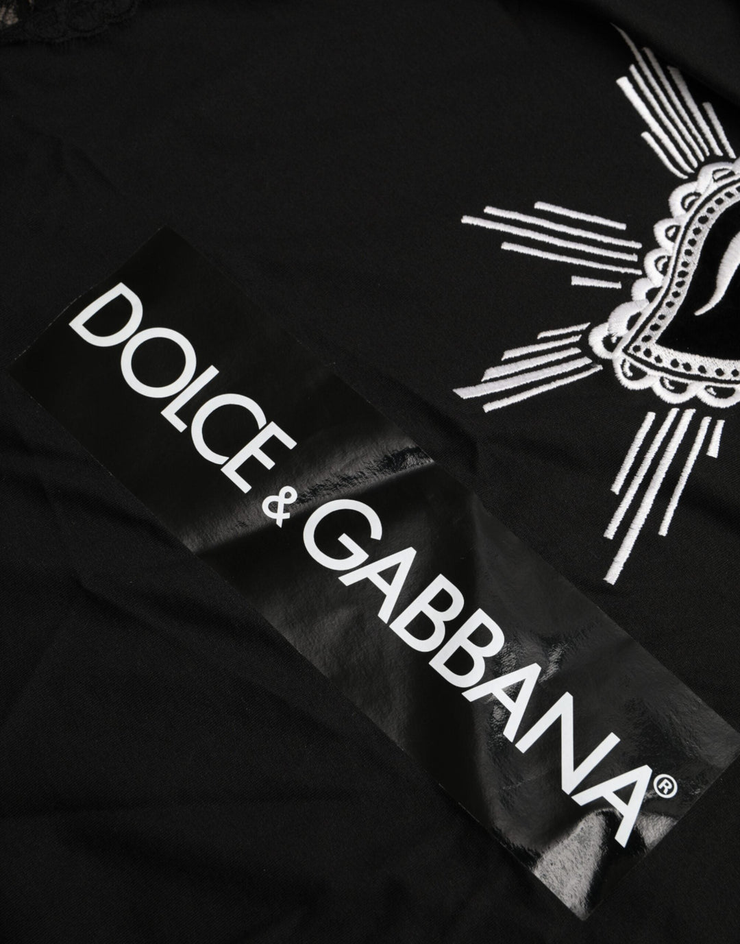 Dolce &amp; Gabbana - Black Sacred Heart Print Cotton Lace T-shirt