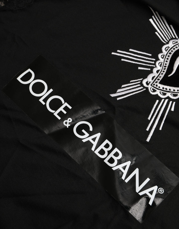 Dolce &amp; Gabbana - Black Sacred Heart Print Cotton Lace T-shirt