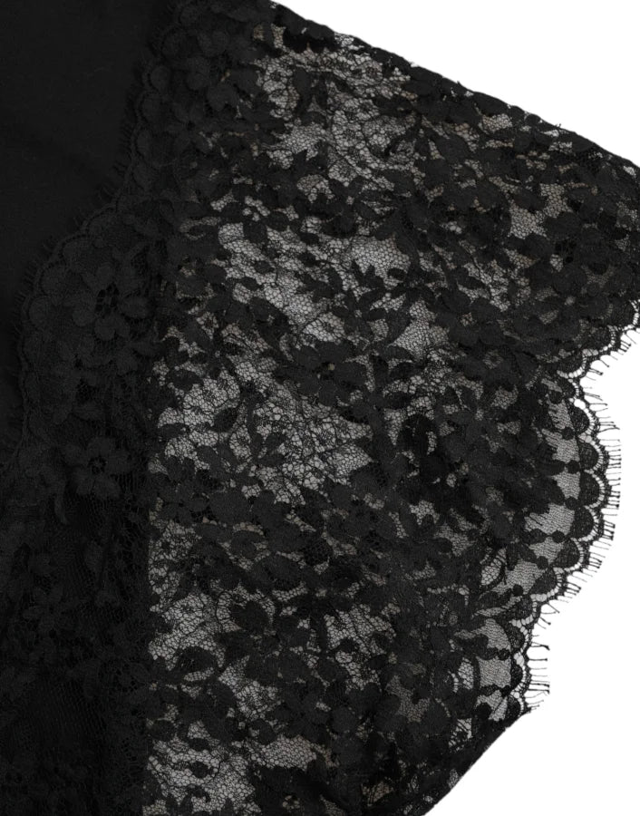 Dolce &amp; Gabbana Black Sacred Heart Print Cotton Lace T-shirt