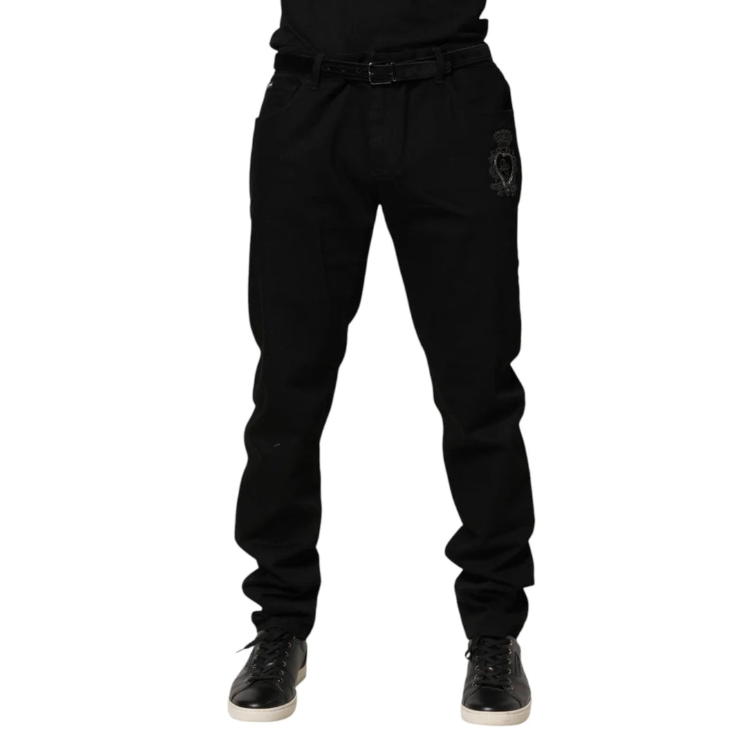 Dolce &amp; Gabbana Black Sacred Heart Skinny Men Denim Jeans