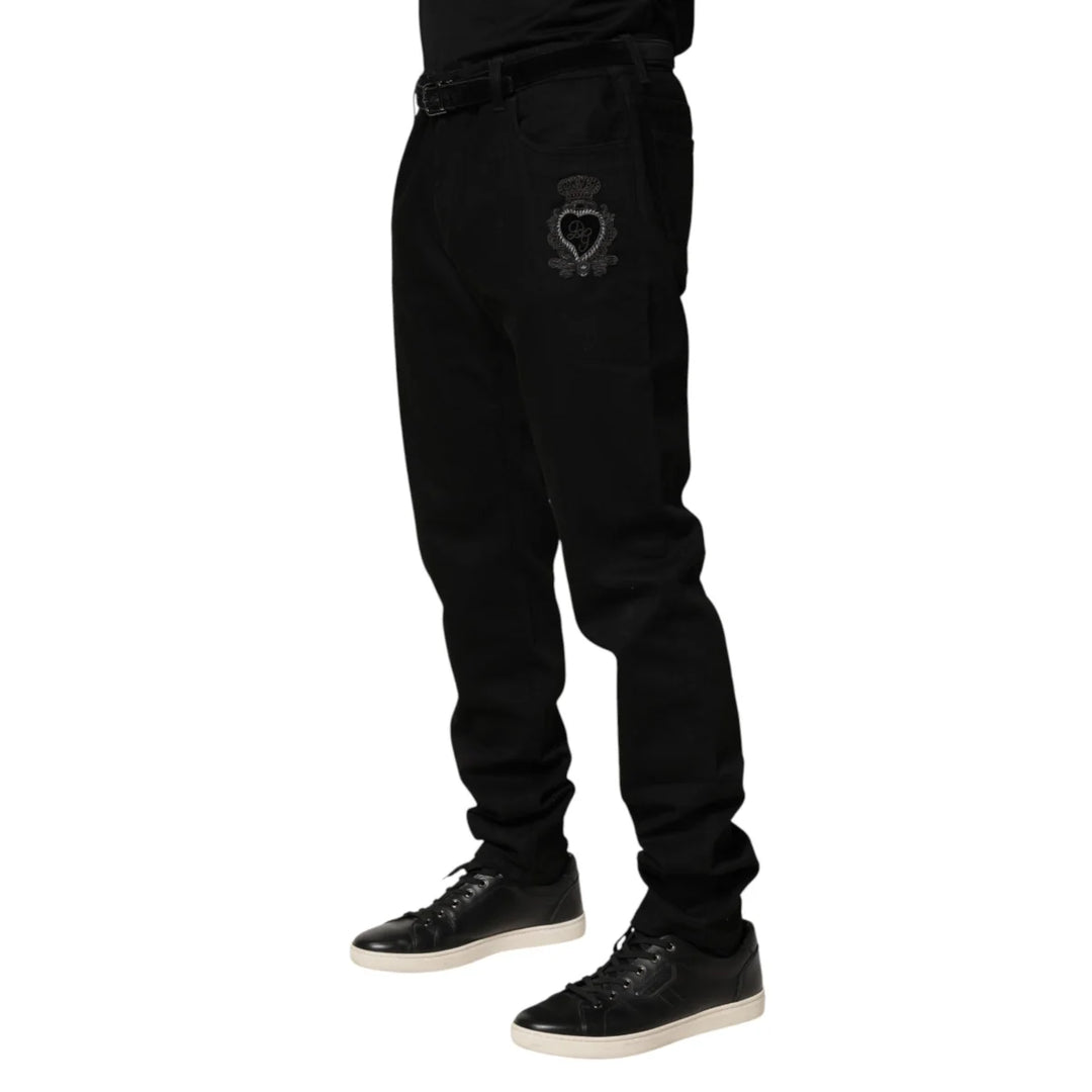 Dolce &amp; Gabbana Black Sacred Heart Skinny Men Denim Jeans