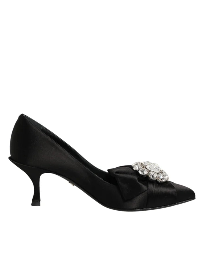 Dolce &amp; Gabbana Black Satin Bow Crystal Embellishment Pumps Shoes