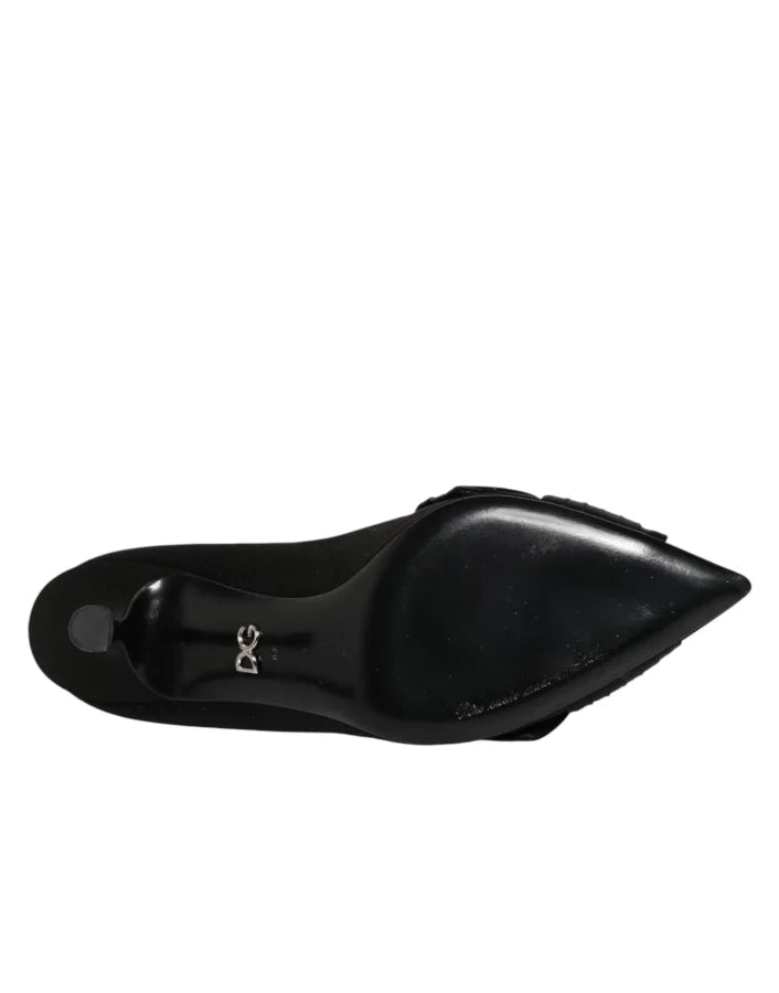Dolce &amp; Gabbana Black Satin Bow Crystal Embellishment Pumps Shoes