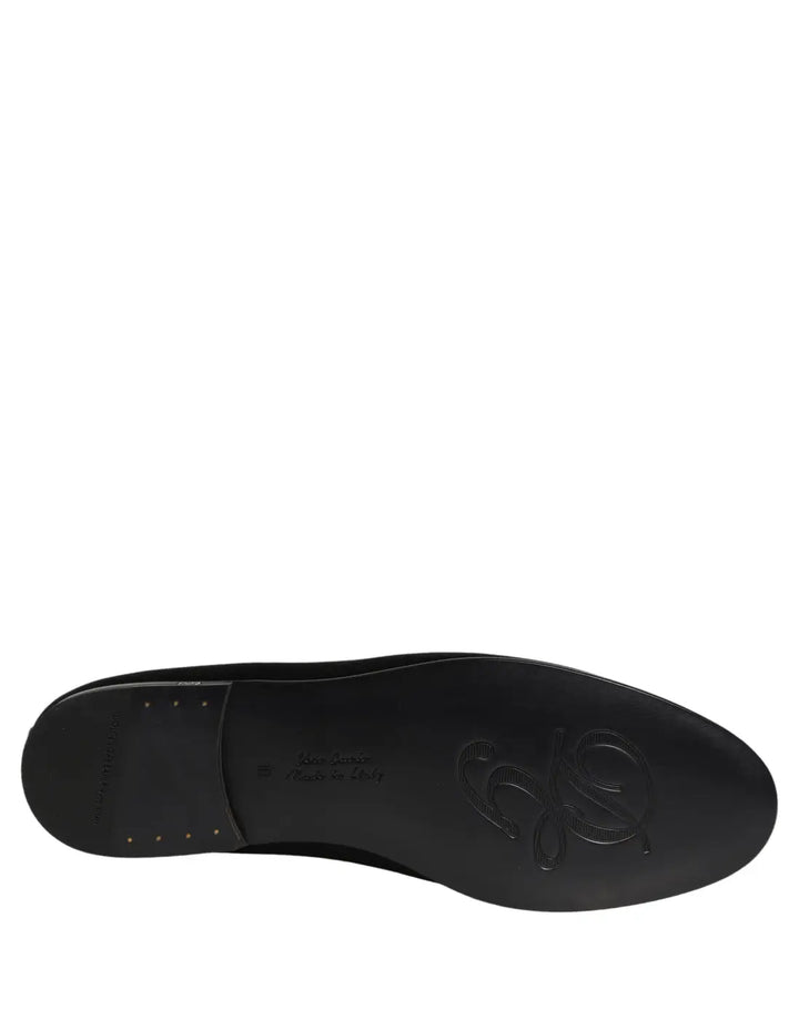Dolce &amp; Gabbana Black Satin Logo Slip On Flats Loafers Shoes