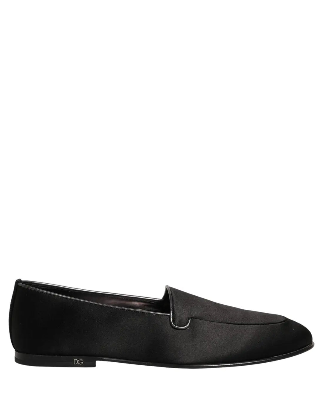 Dolce &amp; Gabbana Black Satin Logo Slip On Flats Loafers Shoes