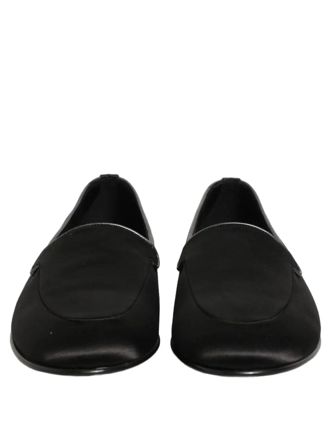 Dolce &amp; Gabbana Black Satin Logo Slip On Flats Loafers Shoes