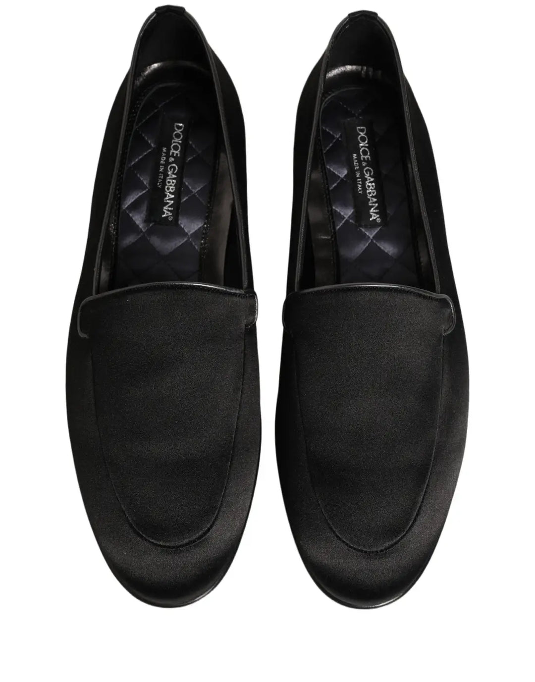 Dolce &amp; Gabbana Black Satin Logo Slip On Flats Loafers Shoes