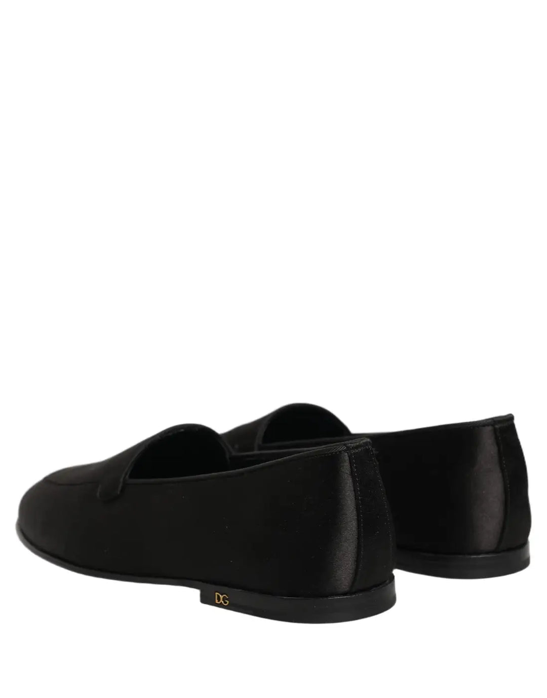 Dolce &amp; Gabbana Black Satin Logo Slip On Flats Loafers Shoes