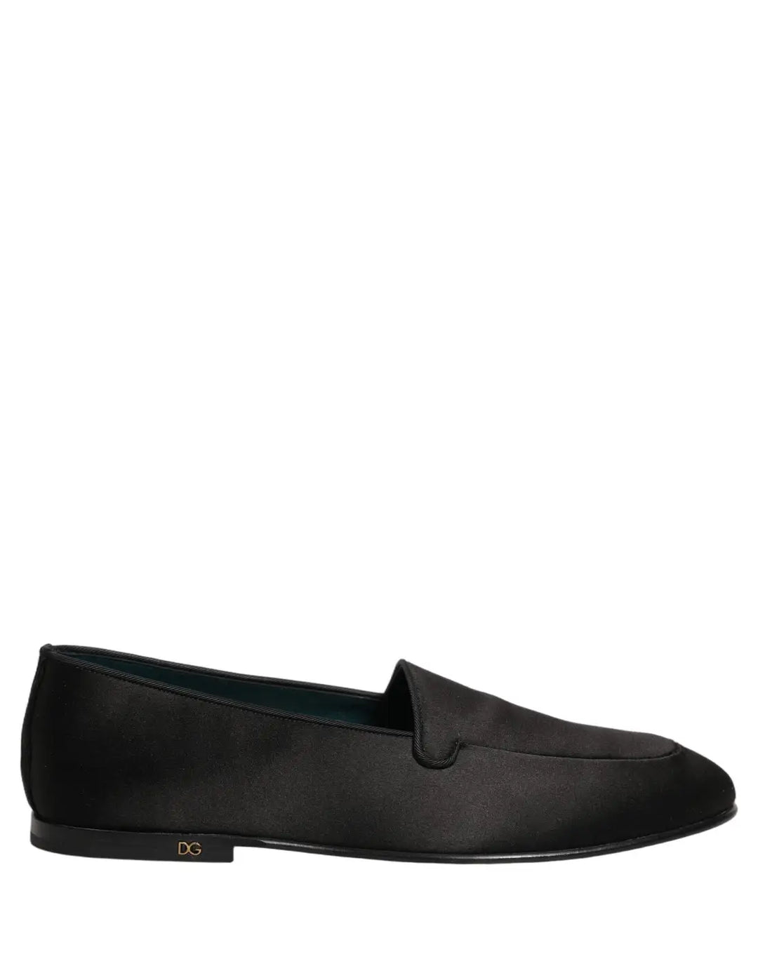 Dolce &amp; Gabbana Black Satin Logo Slip On Flats Loafers Shoes
