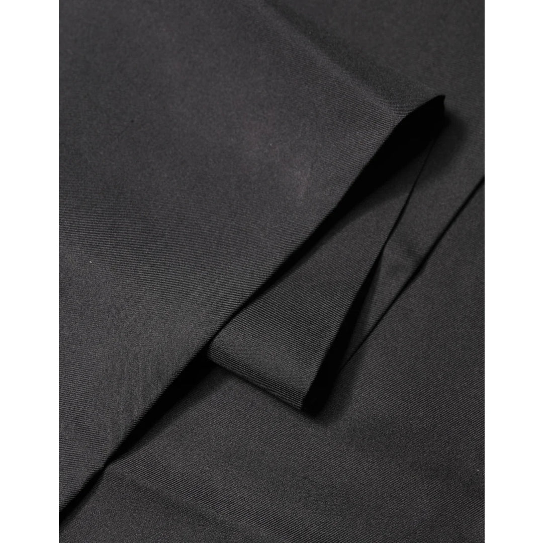 Dolce and Gabbana Black Satin Silk Scarf with Elegant Fringes &