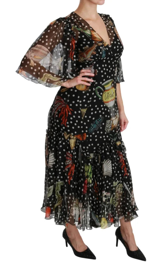 Dolce &amp; Gabbana Black Sea Fish Sicily A-line Shift Dress