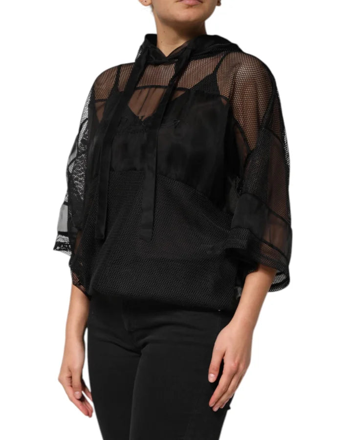 Dolce &amp; Gabbana Black See Through Hooded Pullover Sweater