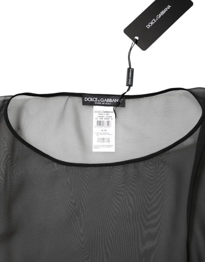 Dolce &amp; Gabbana Black See Through Silk Chiffon Lace Blouse Top