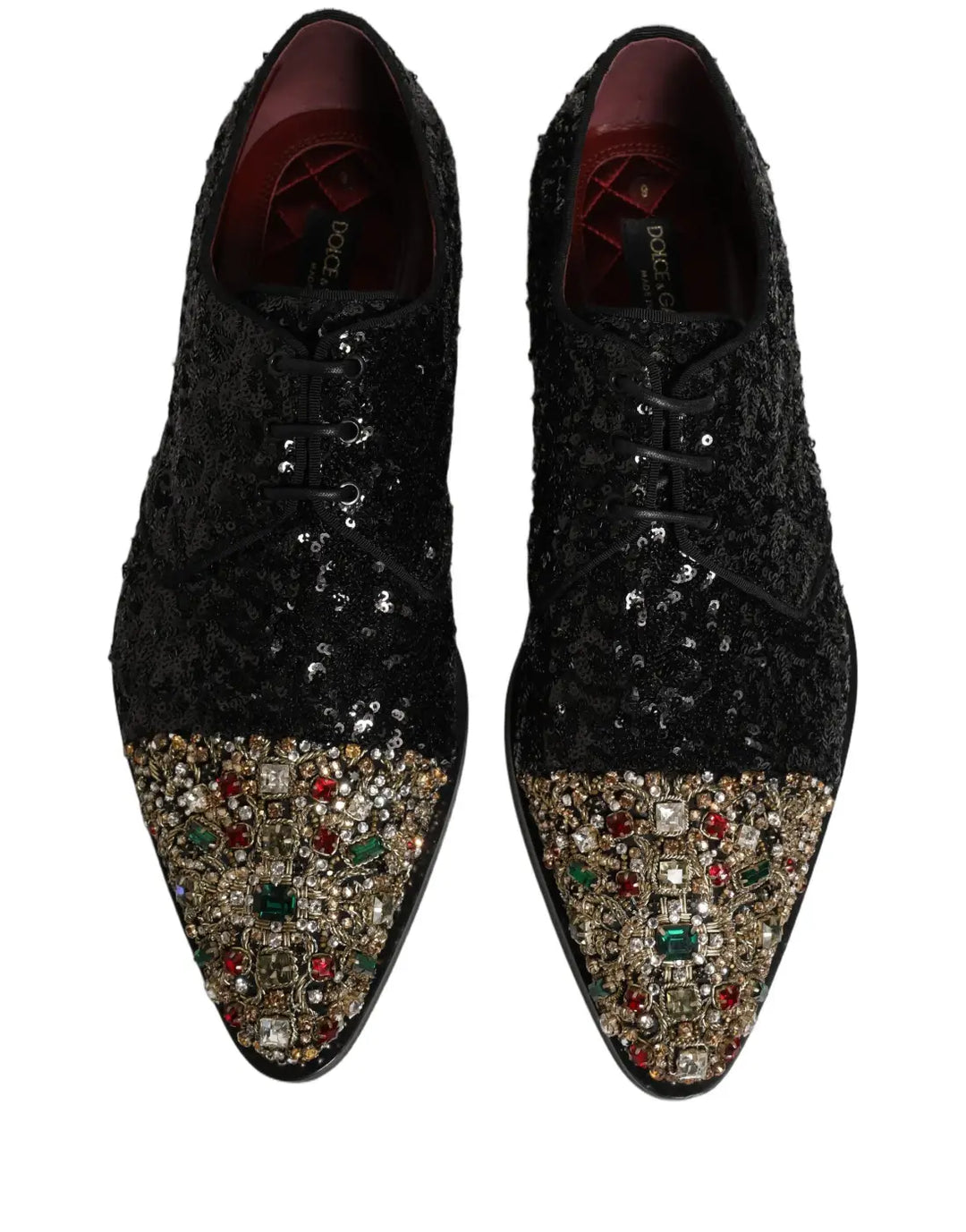 Dolce &amp; Gabbana Black Sequin Embellished Men Derby Dress Shoes