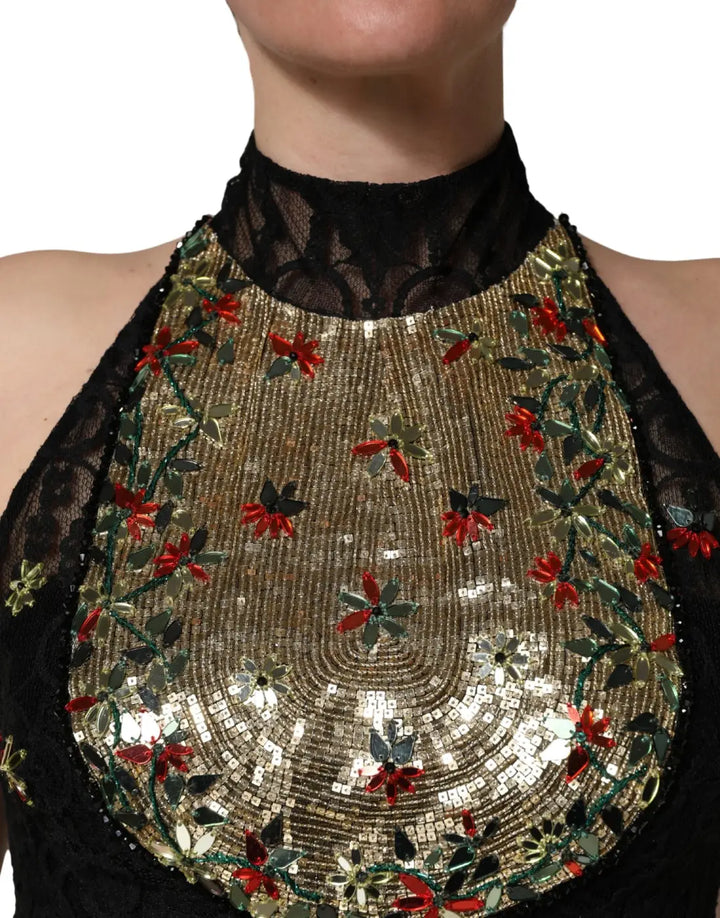 Dolce &amp; Gabbana Black Sequin Embellished Sheath Mini Dress