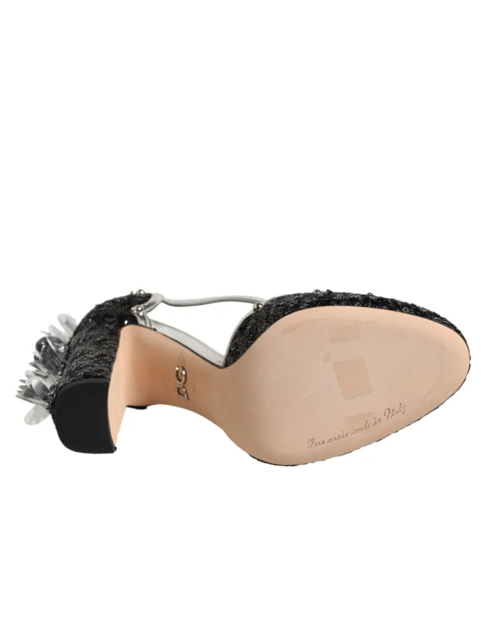 Dolce &amp; Gabbana Black Sequined Ankle Strap Sandals Shoes