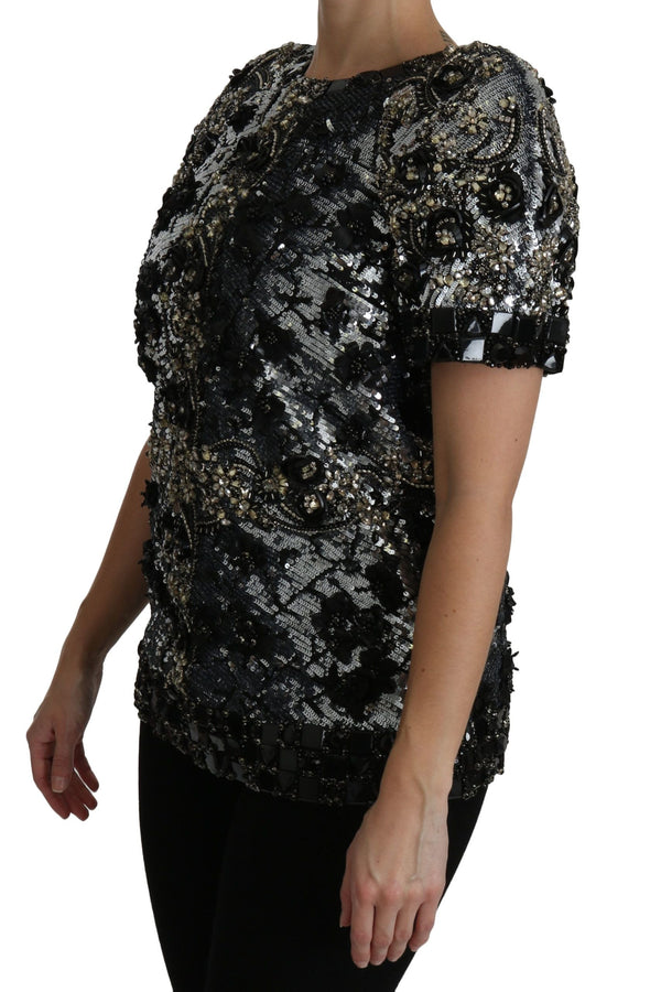Dolce & Gabbana Blouses - Women’s Black Sequined Crystal Embellished Top Blouse