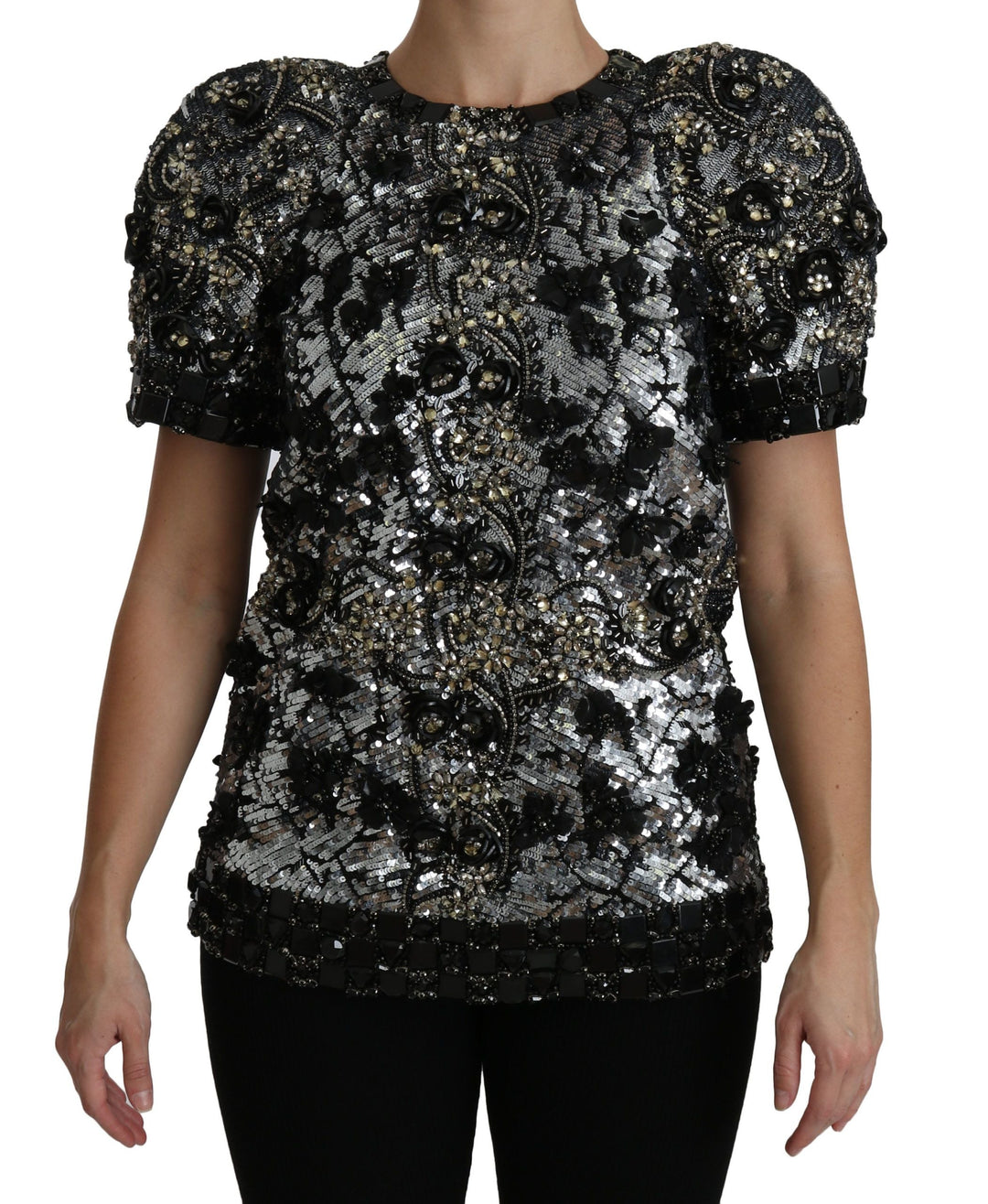 Dolce &amp; Gabbana Blouses - Women’s Black Sequined Crystal Embellished Top Blouse