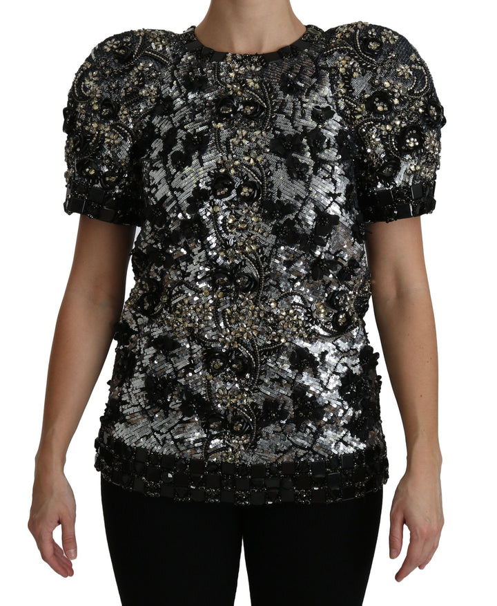 Dolce &amp; Gabbana Blouses - Women’s Black Sequined Crystal Embellished Top Blouse