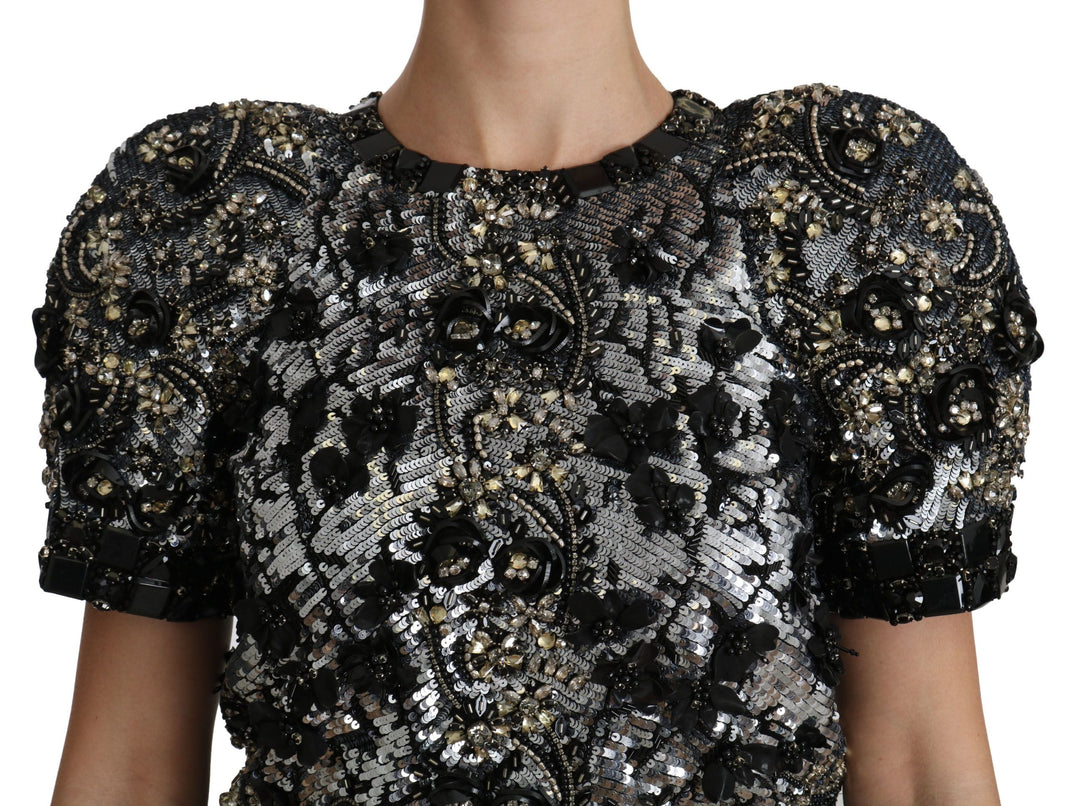 Dolce &amp; Gabbana Blouses - Women’s Black Sequined Crystal Embellished Top Blouse